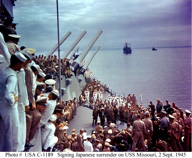 1945Sept2_Japanese signing surrender instrument on USS Missouri